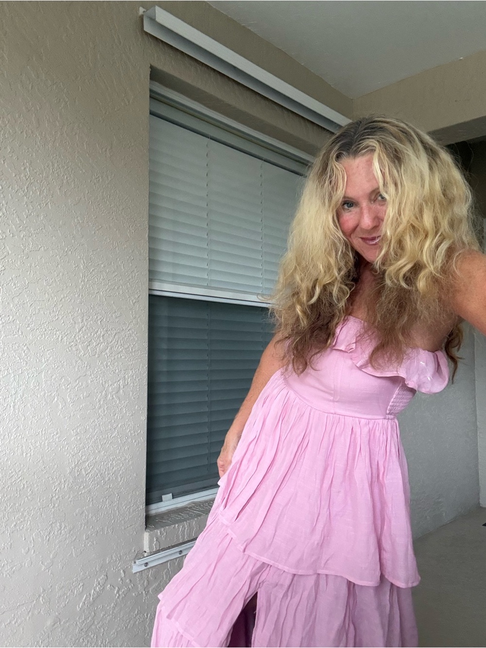 HYFVE Strapless Pink Tiered Ruffle Maxi Dress